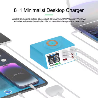 RELIFE RL-309AW  QC3.0 PD Fast Wireless Charger With LCD Display 8 Ports, RL-309AW  US Plug, RL-309AW  EU Plug