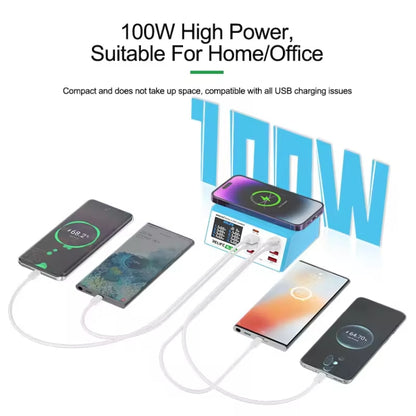 RELIFE RL-309AW  QC3.0 PD Fast Wireless Charger With LCD Display 8 Ports, RL-309AW  EU Plug, RL-309AW  US Plug