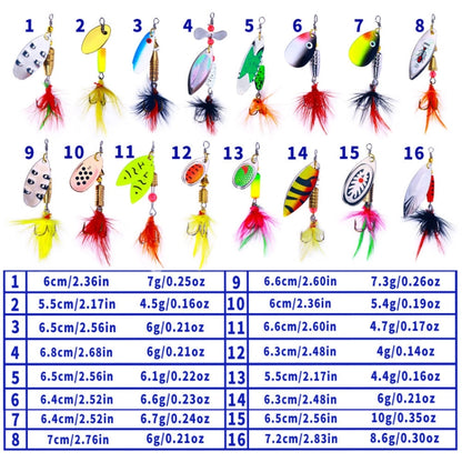 HENGJIA SPB101 Leurre de pêche avec paillettes métalliques bruyantes, 16 pièces/ensemble