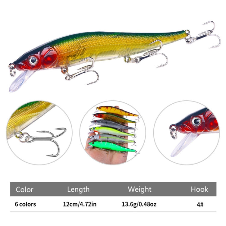 6 couleurs/Ensemble HENGJIA MI169 Leurre flottant Minnow artificiel dur, 12cm 13.6g