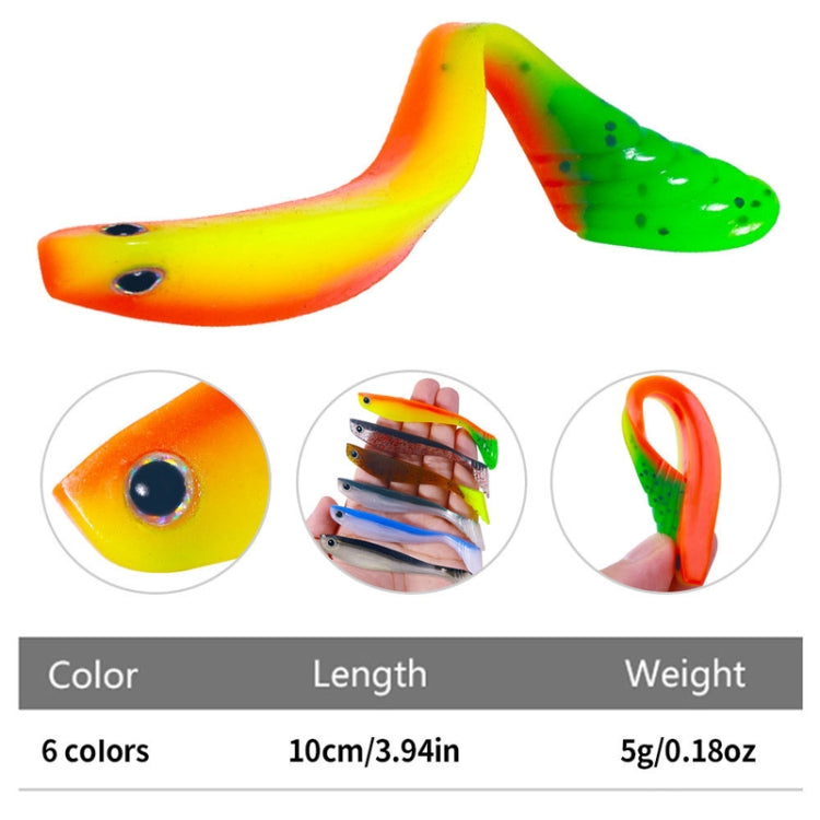 6 pcs/Paquet HENGJIA Leurre souple artificiel T-Tail pour pêche en eau douce, 10cm 5.3g