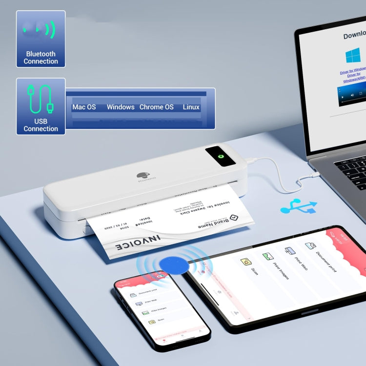 Phomemo M835  Wireless Bluetooth Thermal Printer Support Multi-Size Thermal Paper, M835