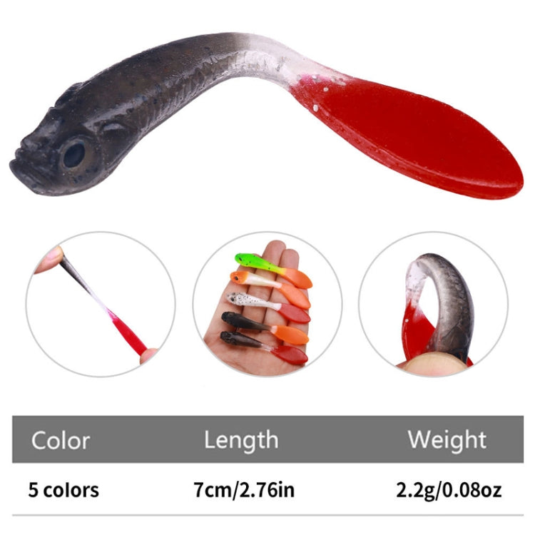 5 pièces/paquet HENGJIA SO177 Leurre de pêche souple bicolore imitation eau douce, 7 cm
