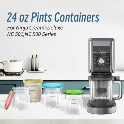 For Ninja Creami Deluxe NC500 / NC501 4pcs /Set 24Oz Ice Cream Containers