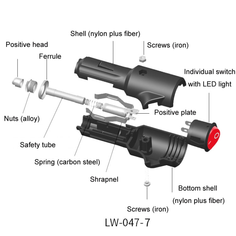15A Car LED Indicator Light With Switch Cigarette Lighter Plug, LW-047-7