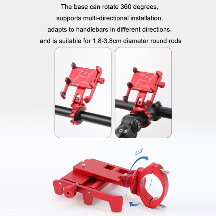 JOHORSE Bicycle Shockproof Mobile Phone Holder Motorcycle Riding Equipment, Stem Red, Stem Silver, Handlebar Red, Handlebar Black