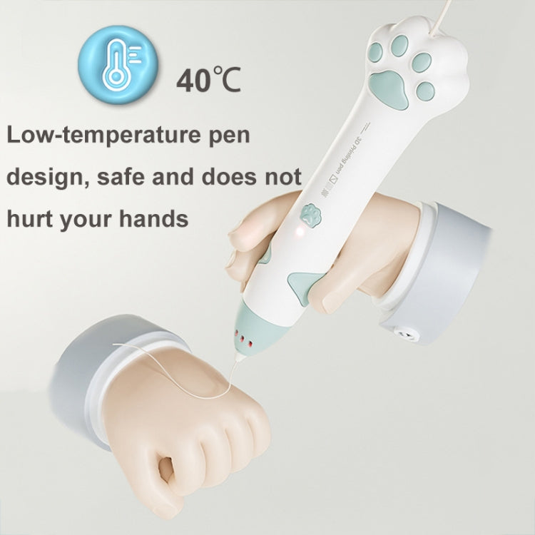 Cat Claw USB Charging Low Temperature 3D Printing Pen Children DIY Graffiti 3D Painting Pen, Mint Green, Sakura Pink