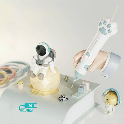 Cat Claw USB Charging Low Temperature 3D Printing Pen Children DIY Graffiti 3D Painting Pen, Mint Green, Sakura Pink