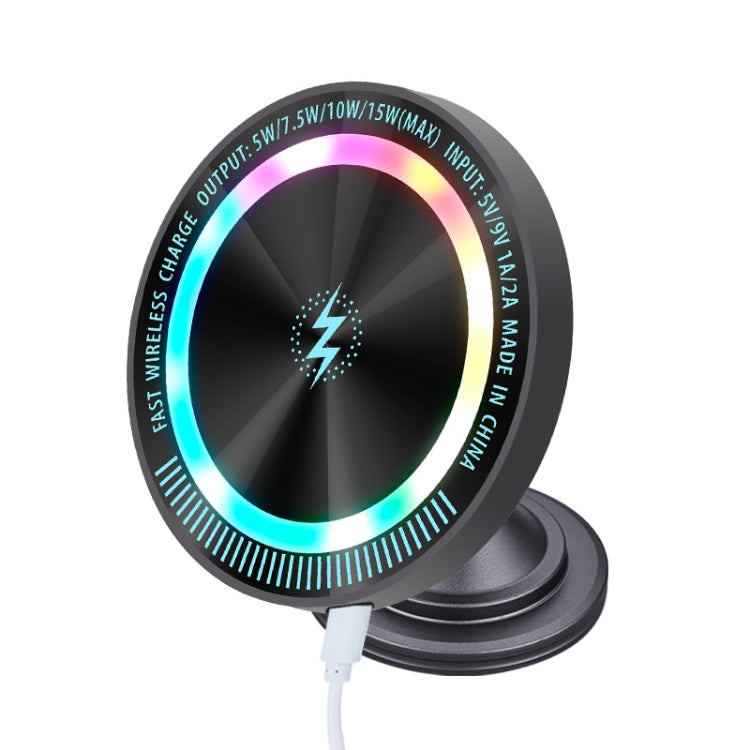 Magsafe 15W Magnetic Colorful Light Wireless Charging Mobile Phone Holder, A9 Air Outlet Dark Gray, A9 Adhesive Dark Gray