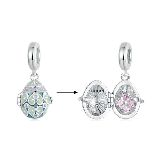 S925 Sterling Silver Easter Lucky Egg DIY Pendant, BSC996