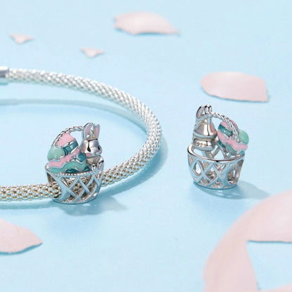 Breloques pour bricolage œuf de Pâques, lapin, panier en argent sterling S925, BSC997