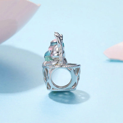 Breloques pour bricolage œuf de Pâques, lapin, panier en argent sterling S925, BSC997
