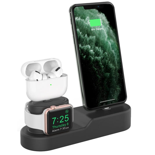 AhaStyle PT28-3 3-in-1 Silikon-Desktop-Lade-Aufbewahrungshalterung für iPhone / Apple Watch / AirPods, Schwarz, Dunkelgrau, Mitternachtsblau