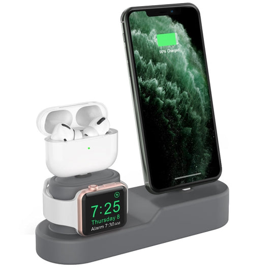 AhaStyle PT28-3 3-in-1 Silikon-Desktop-Lade-Aufbewahrungshalterung für iPhone / Apple Watch / AirPods, Schwarz, Dunkelgrau, Mitternachtsblau