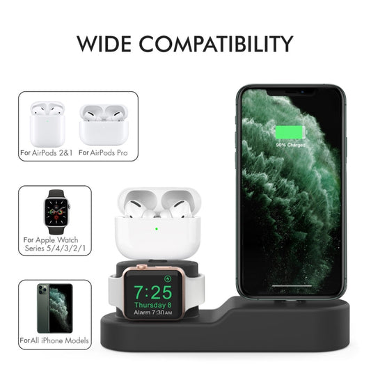 AhaStyle PT28-3 For iPhone / Apple Watch / AirPods 3 In 1 Silicone Desktop Charging Storage Base Bracket, Black, Dark Gray, Midnight Blue