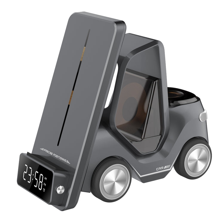 T20 5-in-1 Car-shaped Desktop Alarm Clock Wireless Charger with Atmosphere Light, White, Gray, Yellow, Orange