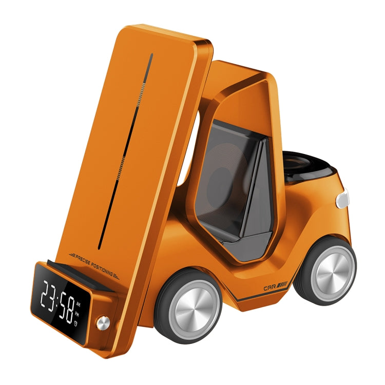 T20 5-in-1 Car-shaped Desktop Alarm Clock Wireless Charger with Atmosphere Light, White, Gray, Yellow, Orange