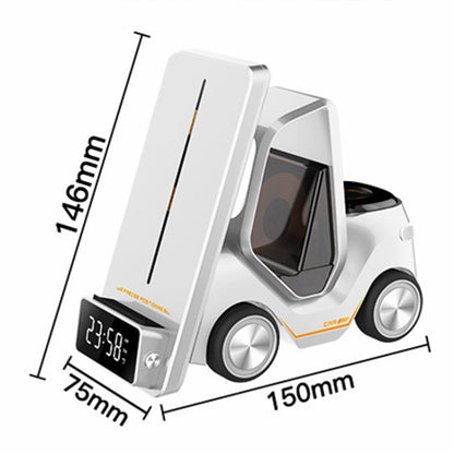 T20 5-in-1 Car-shaped Desktop Alarm Clock Wireless Charger with Atmosphere Light, White, Gray, Yellow, Orange