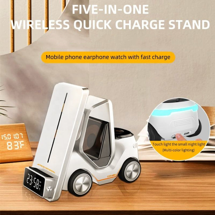 T20 5-in-1 Car-shaped Desktop Alarm Clock Wireless Charger with Atmosphere Light, White, Gray, Yellow, Orange