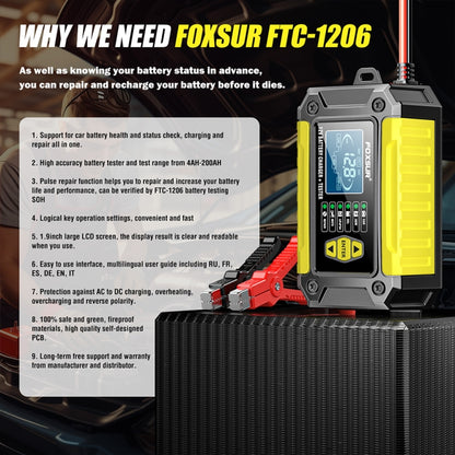 FOXSUR Cars Motorcycles 12V Lithium Cattery Charger With Battery Detection, US Plug, EU Plug, UK Plug, AU Plug