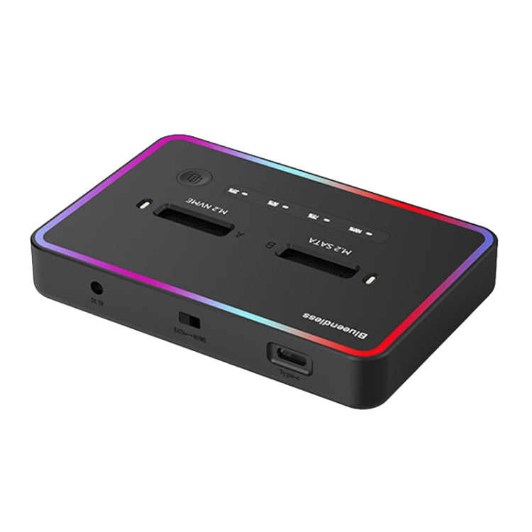 Blueendless M.2 Dual-Slot Hard Drive Base Solid State Hard Drive Box, US Plug, RGB Dual NVME or Dual SATA, Dual NVME or Dual SATA, RGB NVME + SATA, NVME + SATA, RGB Dual SATA, Dual SATA