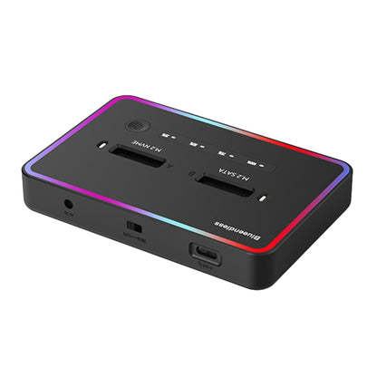Blueendless M.2 Dual-Slot Hard Drive Base Solid State Hard Drive Box, US Plug, RGB Dual NVME or Dual SATA, Dual NVME or Dual SATA, RGB NVME + SATA, NVME + SATA, RGB Dual SATA, Dual SATA