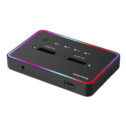 Blueendless M.2 Dual-Slot Hard Drive Base Solid State Hard Drive Box, US Plug, RGB Dual NVME or Dual SATA, Dual NVME or Dual SATA, RGB NVME + SATA, NVME + SATA, RGB Dual SATA, Dual SATA