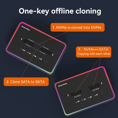 Blueendless M.2 Dual-Slot Hard Drive Base Solid State Hard Drive Box, US Plug, RGB Dual NVME or Dual SATA, Dual NVME or Dual SATA, RGB NVME + SATA, NVME + SATA, RGB Dual SATA, Dual SATA