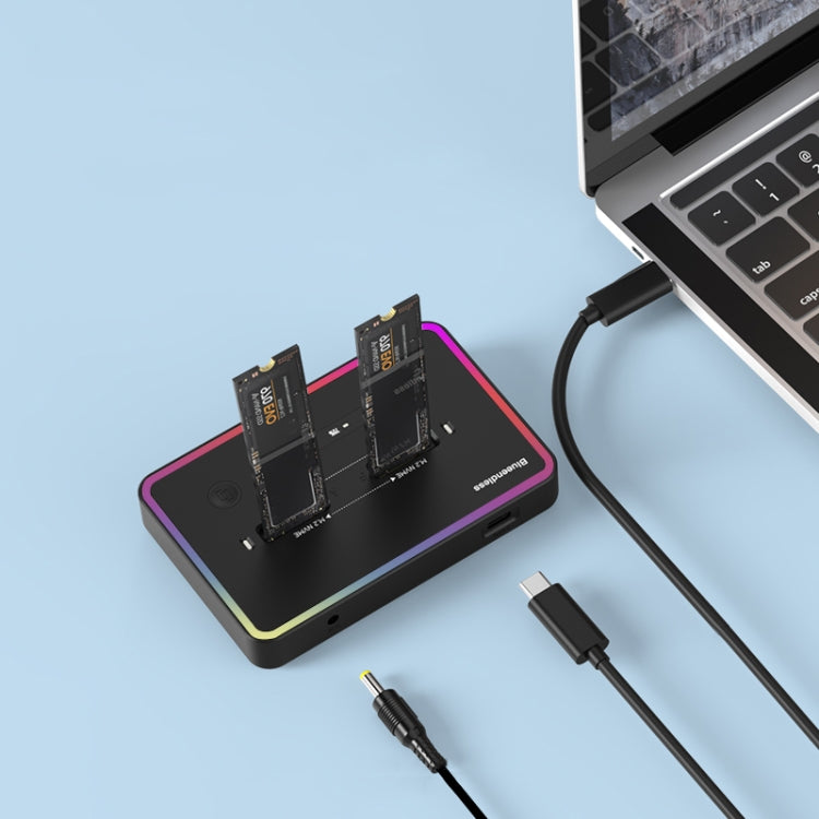 Blueendless M.2 Dual-Slot Hard Drive Base Solid State Hard Drive Box, US Plug, RGB Dual NVME or Dual SATA, Dual NVME or Dual SATA, RGB NVME + SATA, NVME + SATA, RGB Dual SATA, Dual SATA
