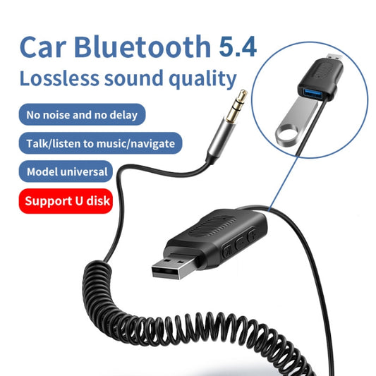 Adaptateur Bluetooth 5.4 Récepteur Bluetooth de voiture Prise en charge de la lecture sur clé USB AUX vers USB