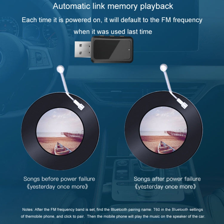 T60 Bluetooth 5.3 Audio Receiver Transmitter Car Radio USB FM Bluetooth Receiver, T60 2 in 1