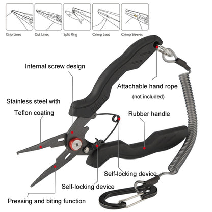 Pince de pêche multifonction en acier inoxydable téflon anti-dérapante pour couper la ligne et ouvrir les anneaux