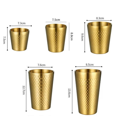 304 Stainless Steel Hammer Mug Thickened Double-Layer Restaurant Tea Cups, 175ml, 260ml, 300ml, 350ml, 450ml