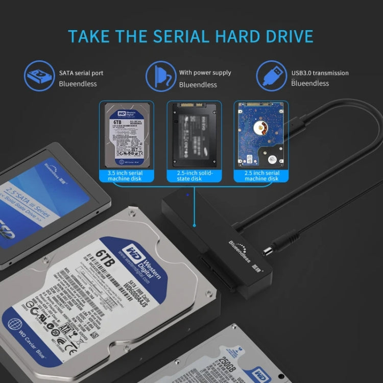 Blueendless US35 USB3.0 To SATA Adapter 2.5 / 3.5-Inch Hard Drive SSD Reader, USB3.0 12V2A, USB3.0 EU Plug, USB3.0 US Plug, USB3.0 UK Plug, USB3.0 AU Plug, Type-C 12V2A, Type-C EU Plug, Type-C US Plug, Type-C UK Plug, Type-C AU Plug