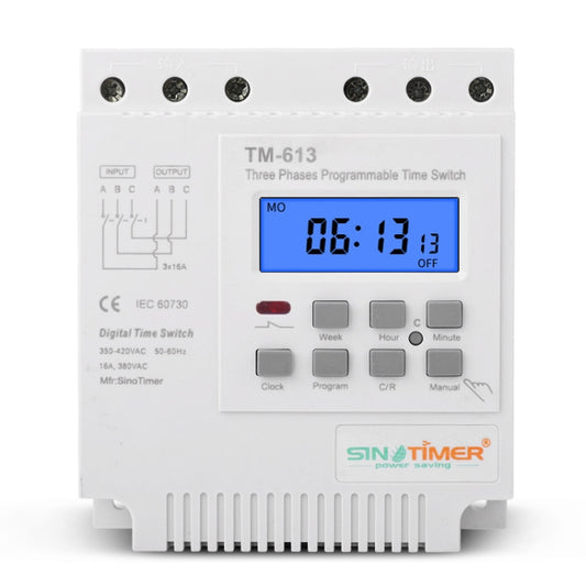 SINOTIMER TM613 380V 16A Three-Phase Programmable Time Switch With Backlight, TM613