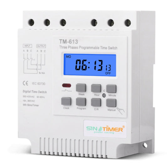 SINOTIMER TM613 380V 16A Three-Phase Programmable Time Switch With Backlight, TM613
