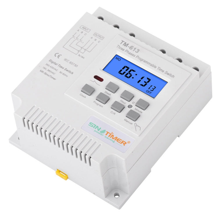 SINOTIMER TM613 380V 16A Three-Phase Programmable Time Switch With Backlight, TM613