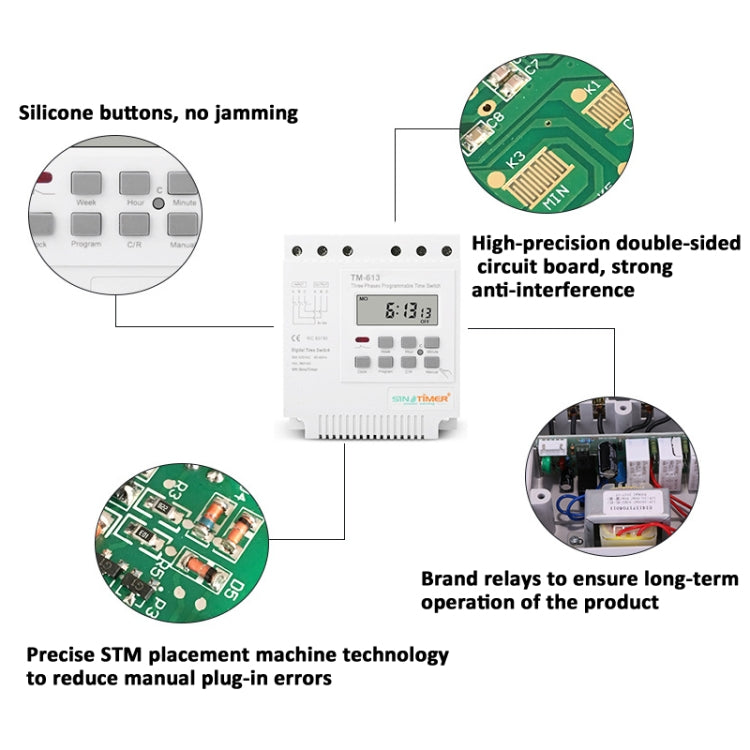SINOTIMER TM613 380V 16A Three-Phase Programmable Time Switch With Backlight, TM613