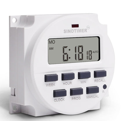 7 Days Weekly Programmable Digital Electronic Timer Switch, SINOTIMER TM618N-1 110V, SINOTIMER TM618N-2 220V, SINOTIMER TM618N-3 24V, SINOTIMER TM618N-4 12V, SINOTIMER TM618N-6V