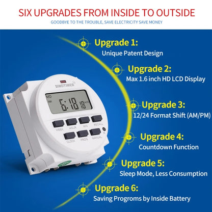 7 Days Weekly Programmable Digital Electronic Timer Switch, SINOTIMER TM618N-1 110V, SINOTIMER TM618N-2 220V, SINOTIMER TM618N-3 24V, SINOTIMER TM618N-4 12V, SINOTIMER TM618N-6V