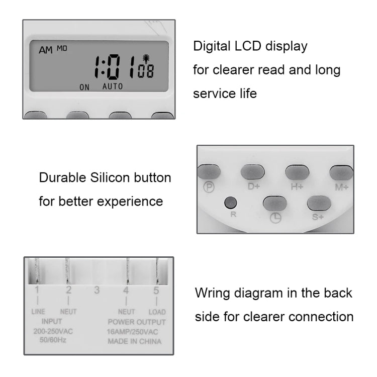 1 Second Interval Digital LCD Timer Switch 7 Days Weekly Programmable Time Relay, SINOTIMER CN101S-110V, SINOTIMER CN101S-2 220V, SINOTIMER CN101S-3 24V, SINOTIMER CN101S-4 12V, SINOTIMER CN101S-5V