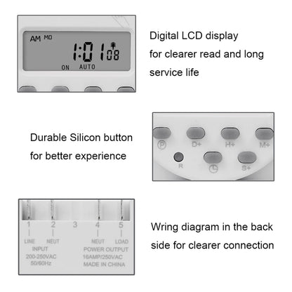 1 Second Interval Digital LCD Timer Switch 7 Days Weekly Programmable Time Relay, SINOTIMER CN101S-110V, SINOTIMER CN101S-2 220V, SINOTIMER CN101S-3 24V, SINOTIMER CN101S-4 12V, SINOTIMER CN101S-5V