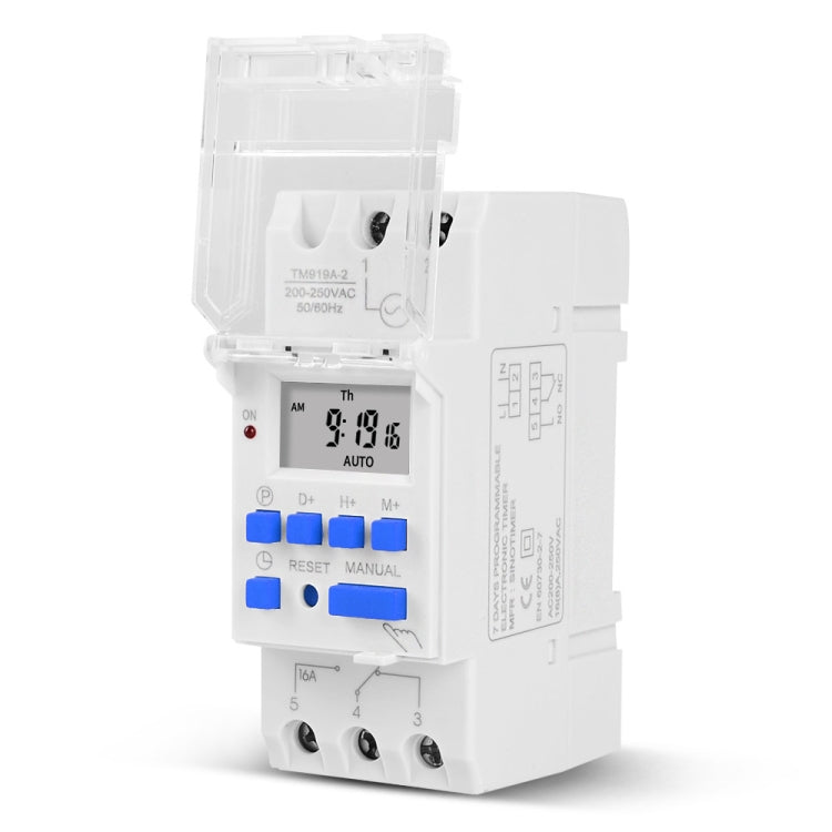 16A Din Rail Mount Digital Timer Switch Microcomputer Weekly Programmable Time Relay Control, SINOTIMER TM919A-110V, SINOTIMER TM919A-2 220V, SINOTIMER TM919A-3 24V, SINOTIMER TM919A-4 12V, T SINOTIMER TM919A-5V, SINOTIMER TM919AK 85-265V AC