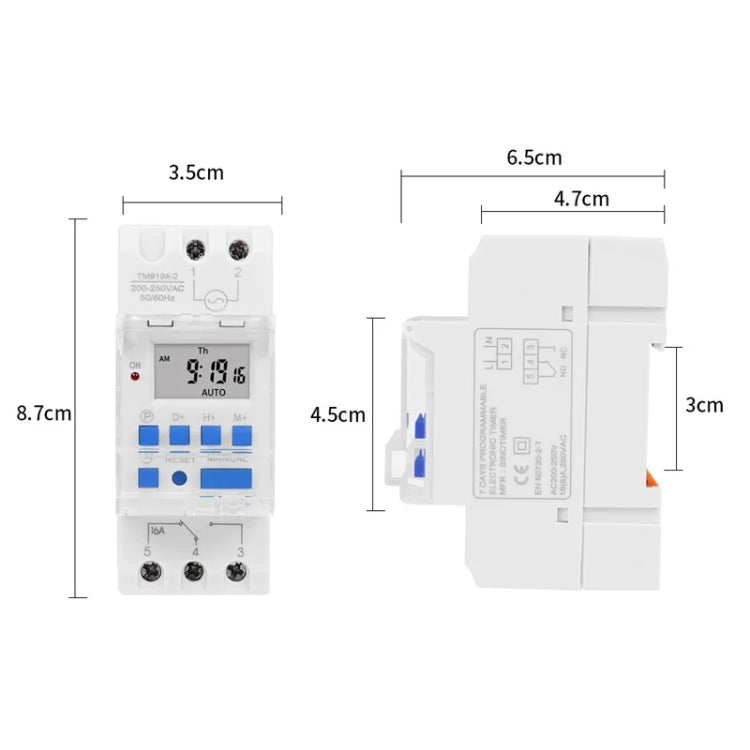 16A Din Rail Mount Digital Timer Switch Microcomputer Weekly Programmable Time Relay Control, SINOTIMER TM919A-110V, SINOTIMER TM919A-2 220V, SINOTIMER TM919A-3 24V, SINOTIMER TM919A-4 12V, T SINOTIMER TM919A-5V, SINOTIMER TM919AK 85-265V AC