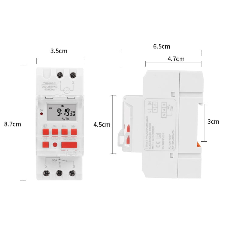 30A Programmable Digital Timer Switch Automatic Cycle Timing Controller, SINOTIMER TM919B-1 110V, SINOTIMER TM919B-2 220V, SINOTIMER TM919B-3 24V, SINOTIMER TM919B-4 12V, SINOTIMER TM919B-5V, SINOTIMER TM919BK 85-265V AC