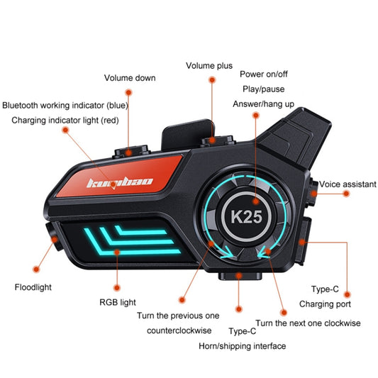 KUQIBAO Motorcycle Helmet Waterproof Bluetooth-compatible Headset With Light