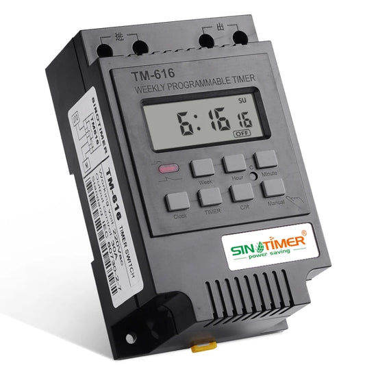 30A Weekly Programmable Digital Timer Switch Relay Control, SINOTIMER TM616B-1 110V, SINOTIMER TM616B-2 220V, SINOTIMER TM616B-4 12V, SINOTIMER TM616W-2 220V, SINOTIMER TM616W-4 12V