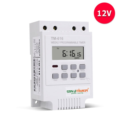30A Weekly Programmable Digital Timer Switch Relay Control, SINOTIMER TM616B-1 110V, SINOTIMER TM616B-2 220V, SINOTIMER TM616B-4 12V, SINOTIMER TM616W-2 220V, SINOTIMER TM616W-4 12V