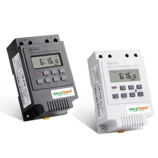 30A Weekly Programmable Digital Timer Switch Relay Control, SINOTIMER TM616B-1 110V, SINOTIMER TM616B-2 220V, SINOTIMER TM616B-4 12V, SINOTIMER TM616W-2 220V, SINOTIMER TM616W-4 12V