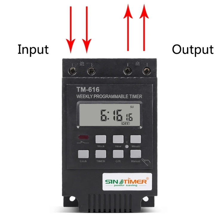 30A Weekly Programmable Digital Timer Switch Relay Control, SINOTIMER TM616B-1 110V, SINOTIMER TM616B-2 220V, SINOTIMER TM616B-4 12V, SINOTIMER TM616W-2 220V, SINOTIMER TM616W-4 12V